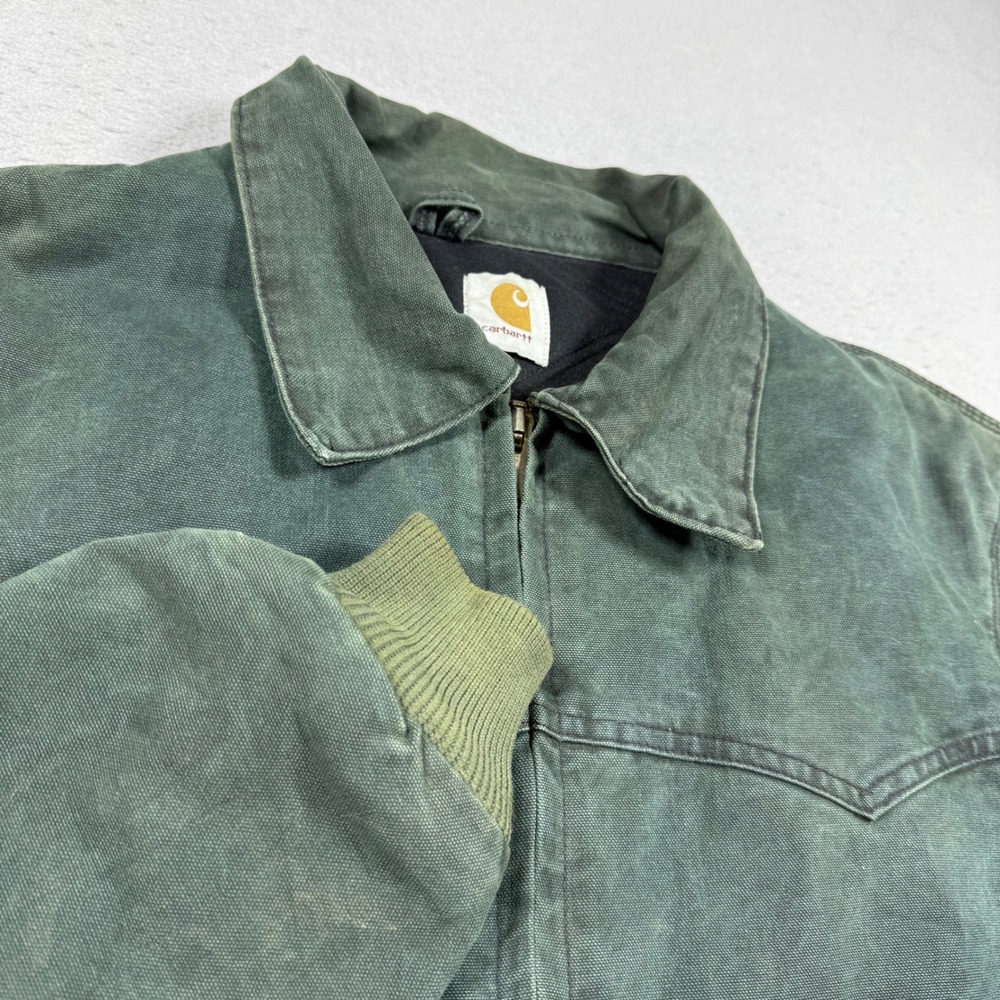 Carhartt Vintage Quilted Lined Canvas Bomber Jacket Hunter Green Western Yoke